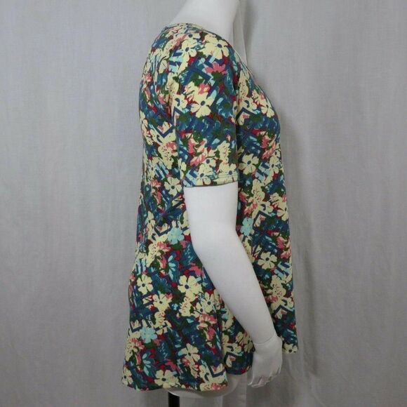 LuLaRoe S Perfect Tee Tunic Top Shirt Floral Lattice Blue Green Red Yellow Pink - Picture 5 of 11